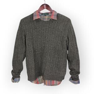 Sweater+Shirt LAUREN RalphLauren Merino-Angora Cable RollTab Plaid